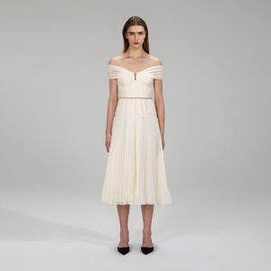 Self-Portrait Cream Off-Shoulder Midi Dress